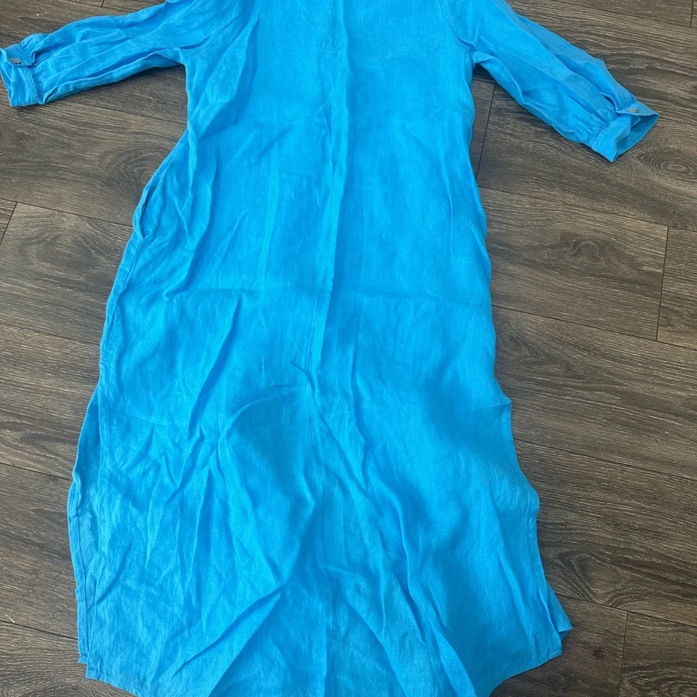 ZARA Blue Button-Up Linen Dress Size S - Picture 5 of 7